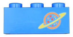 Brick 1 x 3 with Orange and Yellow Ringed Planet Logo with Red Dots Pattern