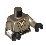 Lego Torso Robes, Tan Undershirt, Reddish Brown Belt print (Mace Windu), Dark Tan Arms with White Cuffs Print, Black Hands / Dark Tan