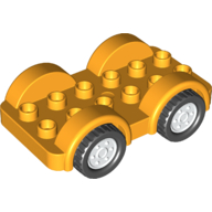 Lego Duplo Car Base 2 x 6 - 4 White Wheels with Black Tires on 4 Fixed Axles / Bright Light Orange