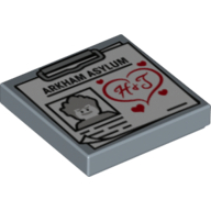 Lego Tile 2 x 2 with Clipboard with 'ARKHAM ASYLUM', Joker Image and Red 'H & J' in Heart P / Sand Blue