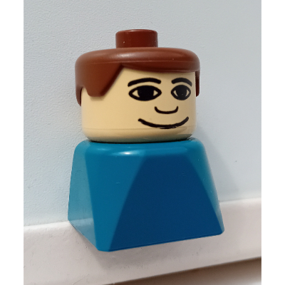 Lego Duplo 2 x 2 x 2 Figure Brick Early, Neat Hair Brown, Wide Smile Print / Blue