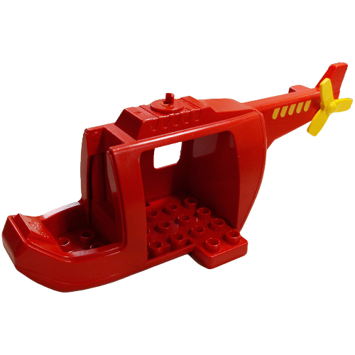 Lego Duplo Helicopter Body Large with Red Base, Red Tail, Yellow Tail Rotor and Yellow Stripes Print / Red