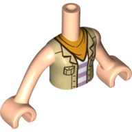 Lego Minidoll Torso Girl, Tan Jacket, White/Lavender Stripes Shirt, Bright Light Orange Scarf/Bandanna print, Light Nougat Arms and Hands / Light Nougat