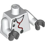 Lego Torso Hospital Lab Coat, Silver Buttons, Stethoscope print, White Arms, Dark Bluish Gray Hands / White