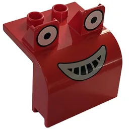 Duplo Bulldozer Front with Eyes Looking Straight and Smile Print (Muck) / Red