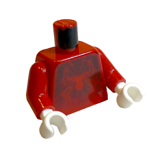 Lego Torso Spider Wed and Spider on Fading Black Background Print (Spider-Man), Red Arms, White Hands / Red