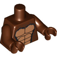 Lego Torso Bare Chest with Muscles Outline and Black Hair Print, Reddish Brown Arms and Hands / Reddish Brown