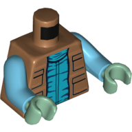 Lego Torso Vest with Pockets and Medium Blue Shirt Print (Greedo), Medium Azure Arms, Sand Green Hands / Medium Nougat