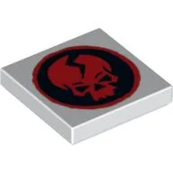 Tile 2 x 2 with Red Skull in Black Circle Print / White