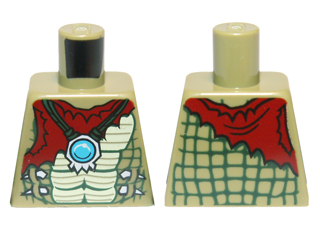 Lego Torso Chima Crocodile Skin with Dark Red Tattered Cloth and Necklace with Dark Azure Round Jewel (Chi) Pattern