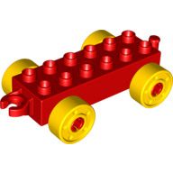 Lego Duplo Car Base 2 x 6 with Fake Bolts, Open Hitch End and Yellow Wheels / Red