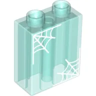 Duplo Brick 1 x 2 x 2 with Spider Webs Print / Trans-Light Blue