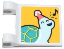 Flag 2 x 2 Square with Flared Edge with Light Aqua Turtle with Dark Turquoise Shell, White and Coral Party Hat, and Music Note Pattern (Sticker) - Set 41806