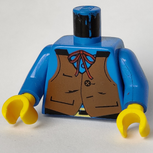 Lego Torso Vest, Brown with Buckle, String Bow Tie Print, Blue Arms, Yellow Hands / Blue