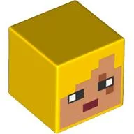 Minifig Head Special, Cube with Nougat Face, Magenta Lips Print / Yellow