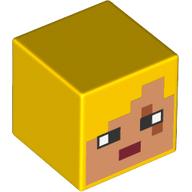 Lego Minifig Head Special, Cube with Nougat Face, Magenta Lips print / Yellow