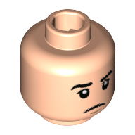 Lego Minifig Head Credence Barebone, Eyebrows, Neutral Expression / Angry with Silver and White Eyes Print / Light Nougat