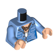 Lego Torso, Shirt, One Button Done, White Top, Nougat Necklace print, Medium Blue Arms, Light Nougat Hands / Medium Blue