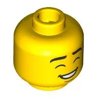 Minifig Head Black Eyebrows, Closed Eyes, Medium Nougat Chin, Closed Mouth Smile/Open Mouth Smile / Yellow