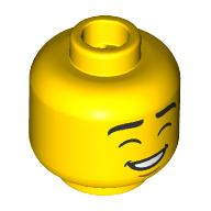 Lego Minifig Head Black Eyebrows, Closed Eyes, Medium Nougat Chin, Closed Mouth Smile/Open Mouth Smile / Yellow
