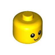 Minifig Head Baby / Toddler without Neck with Eyes, White Pupils and Smile Print / Yellow