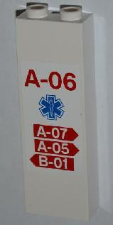 Lego Brick, Modified 1 x 2 x 5 with Channel with 'A-06', EMT Star of Life and 3 Arrows with 'A-07', 'A-05' and 'B-01' Pattern (Sticker) - Set 4429