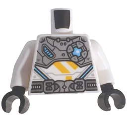 Torso, Armor, Light Bluish Gray Panels, Utility Belt Print (Zane), White Arms, Black Hands / White