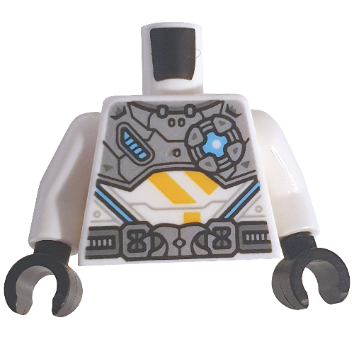 Lego Torso Armor, Light Bluish Gray Panels, Utility Belt print (Zane), White Arms, Black Hands / White