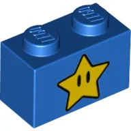 Brick 1 x 2 with Star with Eyes Print / Blue