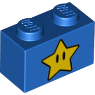 Lego Brick 1 x 2 with Star with Eyes Print / Blue