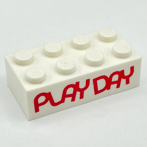 Lego Brick 2 x 4 with 'PLAY DAY' Print / White