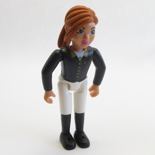 Lego Belville Figure Fixed Elbows, Child, Female, Dark Orange Hair, White Shorts, Black Shirt with Gold Buttons and Collar, Black Boots (Horse Rider) / [No Color/Any Color]