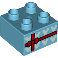 Lego Duplo Brick 2 x 2 with Mickey Mouse Silhouette and Ribbon with Bow (Gift) Print / Medium Azure