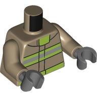Lego Torso, Silver/Neon Green Safety Stripes print, Dark Tan Arms, Dark Bluish Gray Hands / Dark Tan