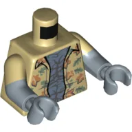 Torso, Dual Molded Arms, Shirt with Leaves and Flowers, Open over Sand Blue Chest Print, Tan Sleeves Pattern, Sand Blue Arms and Hands / Tan