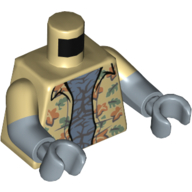 Lego Torso, Dual Molded Arms, Shirt with Leaves and Flowers, Open over Sand Blue Chest Print, Tan Sleeves Pattern, Sand Blue Arms and Hands / Tan