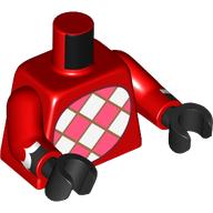 Lego Torso, White/Coral Checkered Chest, Black/White Tail print, Red Arms, Black Hands / Red