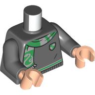 Lego Torso, Sweater, Silver/Green Trim, Crest, Scarf with Snake print, Dark Bluish Gray Arms, Light Nougat Hands / Dark Bluish Gray