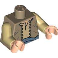 Lego Torso Vest with Gold Buttons over Tan Shirt Print (Merchant), Tan Arms, Light Nougat Hands / Dark Tan
