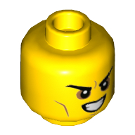 Lego Minifig Head, Mean Angry Grin, Teeth, Black Eyes/Bags / Yellow