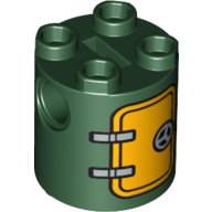 Lego Brick Round 2 x 2 x 2 Robot Body, Axle Holder '+' Orientation with Hatch and Handle Print / Dark Green