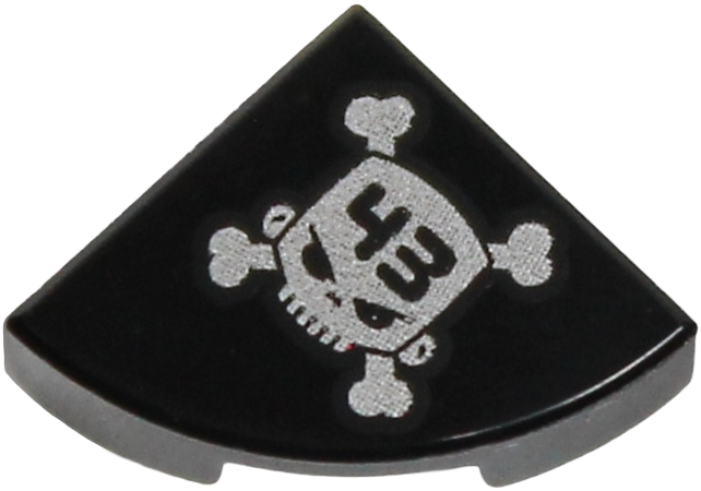 Lego Tile, Round 1 x 1 Quarter with '43' on Silver Skull and Crossbones Pattern Model Right Side