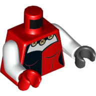 Lego Torso, Odd Hands, Corset with Black Right Side, White Neck Print, White Arms, Left Black Hand, Right Red Hand / Red