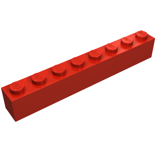 Lego Brick 1 x 8 with Bottom Tubes and 3 Lowered Cross Supports / Red