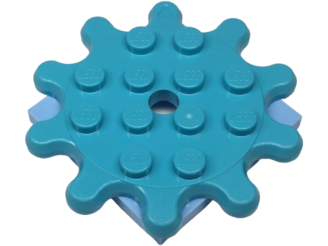 Lego Turntable 4 x 4 x 2/3 Gear 10 Tooth with Bright Light Blue Square Base, Free-Spinning (35443 / 61485)