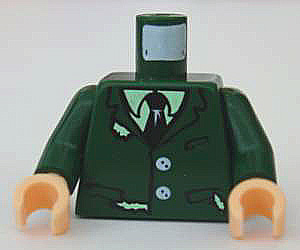 Lego Torso Harry Potter Torn Suit with Buttons, Shirt and Tie Pattern / Dark Green Arms / Light Nougat Hands