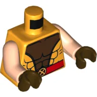 Torso, Muscles with Dark Brown Center and Red Belt with Buckle Print, Light Nougat Arms, Dark Brown Hands / Bright Light Orange
