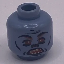 Minifig Head Troll, Eyebrows, Red Eyes, Teeth Print / Sand Blue