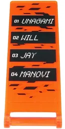 Flag 7 x 3 with Bar Handle with White '01 UNAGAMI', '02 WILL', '03 JAY', and '04 MANOVI' on Black Rectangles Pattern (Sticker) - Set 71712