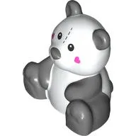 Duplo Animal Bear, Sitting with Dark Bluish Grey Ears, Legs, Dark Pink Hearts on Cheeks, Sew Line on Forehead Print / White